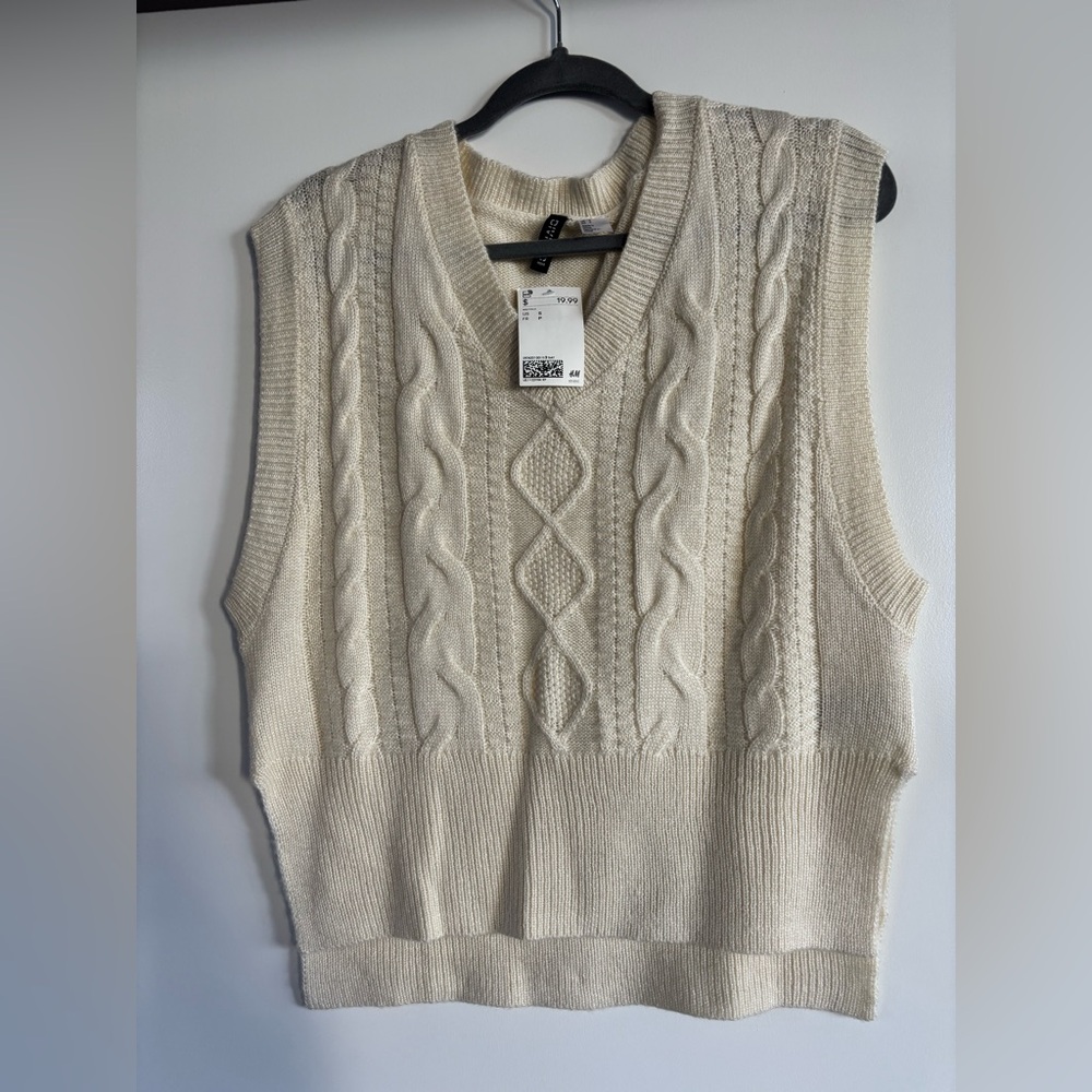H&M Cream Cable Knit V-Neck Sweater Vest